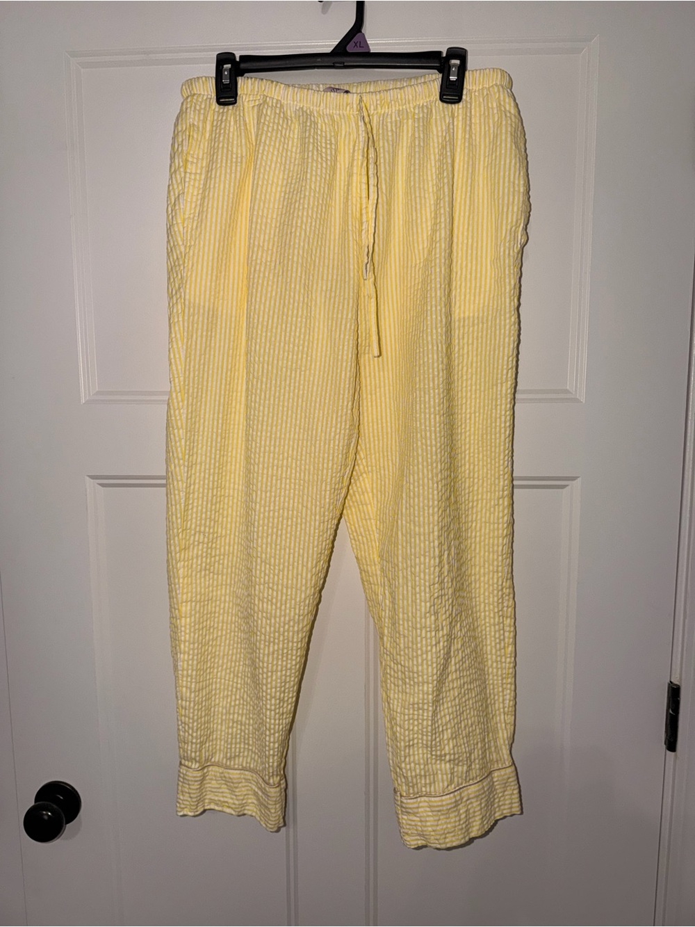 Yellow Cotton Striped Pajama Bottoms Long